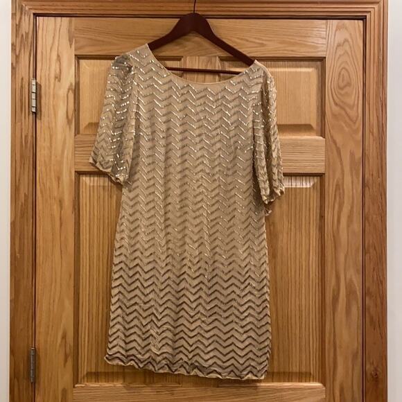 Alice+Olivia Midi Dress Nude/Silver/Gold - Picture 2 of 12